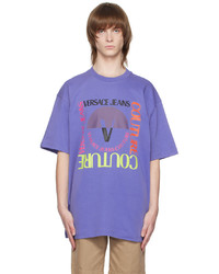 lila Strick T-Shirt mit einem Rundhalsausschnitt von VERSACE JEANS COUTURE