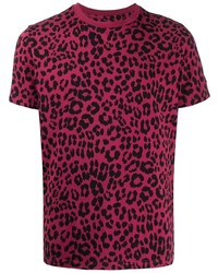 lila T-Shirt mit einem Rundhalsausschnitt mit Leopardenmuster