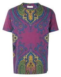 lila T-Shirt mit einem Rundhalsausschnitt mit Paisley-Muster