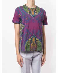 lila T-Shirt mit einem Rundhalsausschnitt mit Paisley-Muster von Etro