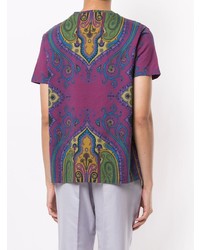 lila T-Shirt mit einem Rundhalsausschnitt mit Paisley-Muster von Etro