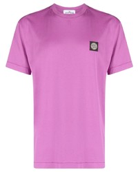 lila T-Shirt mit einem Rundhalsausschnitt von Stone Island