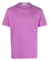 lila T-Shirt mit einem Rundhalsausschnitt von Stone Island