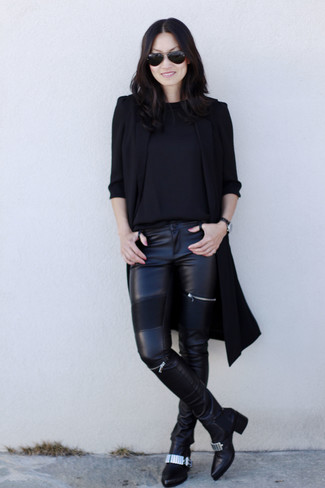 schwarze verzierte Leder Stiefeletten von Givenchy