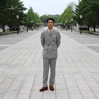 Dunkelbraune Business Schuhe kombinieren – 500+ Elegante Herren Outfits: Kombinieren Sie einen grauen Anzug mit einem weißen Businesshemd für einen stilvollen, eleganten Look. Vervollständigen Sie Ihr Look mit dunkelbraunen Business Schuhen.