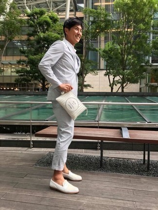 weiße bedruckte Leder Clutch Handtasche von Wooyoungmi