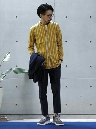 gelbes vertikal gestreiftes Langarmhemd von Marc O'Polo