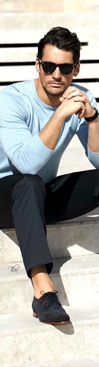 Türkisen Pullover mit einem Rundhalsausschnitt kombinieren – 129 Herren Outfits
