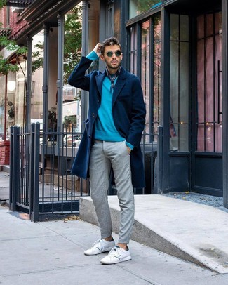 Türkisen Pullover mit einem Rundhalsausschnitt kombinieren – 129 Herren Outfits