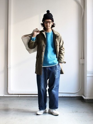 Türkisen Pullover mit einem Rundhalsausschnitt kombinieren – 129 Herren Outfits