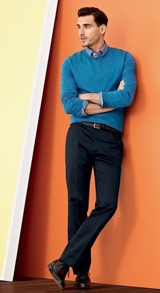 Türkisen Pullover mit einem Rundhalsausschnitt kombinieren – 129 Herren Outfits