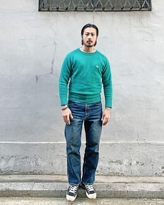 Türkisen Pullover mit einem Rundhalsausschnitt kombinieren – 129 Herren Outfits