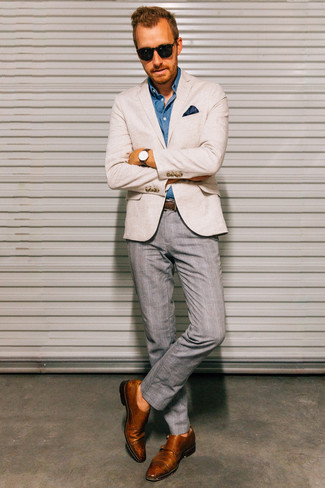 Welche Langarmhemden mit hellbeige Sakkos zu tragen – 216 Herren Outfits
