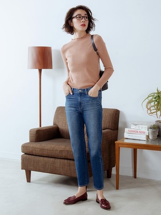 Hellbeige Pullover mit einem Rundhalsausschnitt kombinieren – 182 Damen Outfits