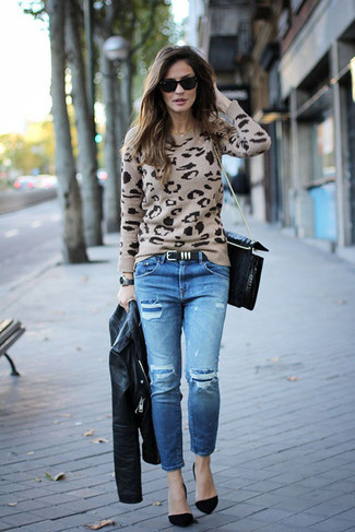 Hellbeige Pullover mit einem Rundhalsausschnitt kombinieren – 105 Herbst Damen Outfits