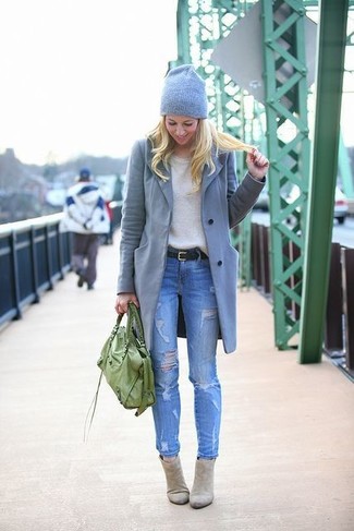 Hellbeige Pullover mit einem Rundhalsausschnitt kombinieren – 182 Damen Outfits