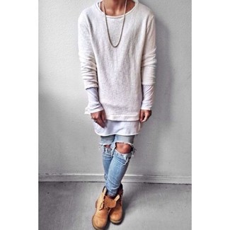 Welche enge Jeans mit hellbeige Pullovers mit einem Rundhalsausschnitt zu tragen – 50 Herren Outfits