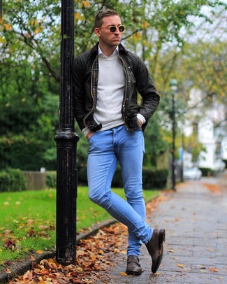 Welche enge Jeans mit hellbeige Pullovers mit einem Rundhalsausschnitt zu tragen – 50 Herren Outfits