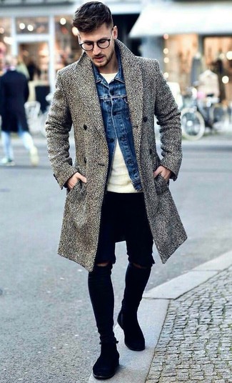 Welche enge Jeans mit hellbeige Pullovers mit einem Rundhalsausschnitt zu tragen – 50 Herren Outfits