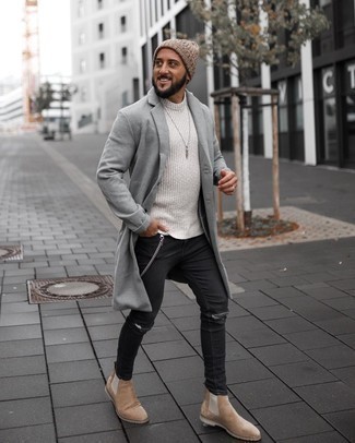 Welche enge Jeans mit hellbeige Pullovers mit einem Rundhalsausschnitt zu tragen – 50 Herren Outfits