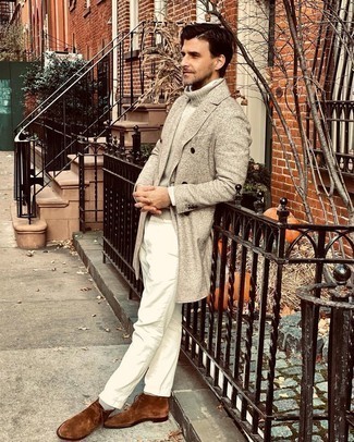 Hellbeige zweireihige Strickjacke kombinieren – 6 Herren Outfits