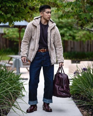 Hellbeige Fleece-Pullover mit einem Kapuze kombinieren – 27 Herren Outfits