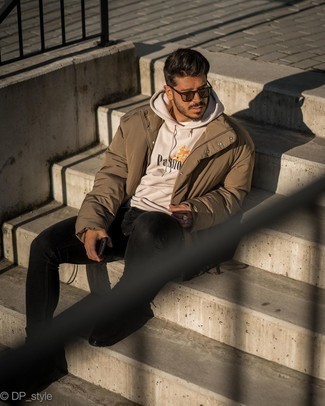 Welche Daunenjacken mit hellbeige Pullovers mit einem Kapuze zu tragen – 15 Herren Outfits