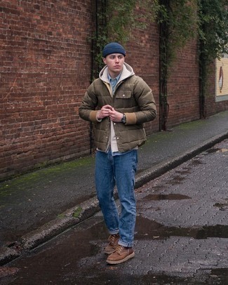 Welche Daunenjacken mit hellbeige Pullovers mit einem Kapuze zu tragen – 15 Herren Outfits