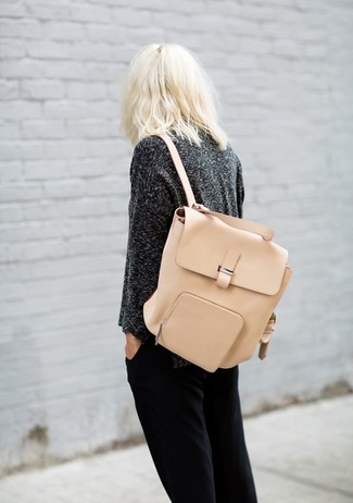 Hellbeige Leder Rucksack kombinieren – 13 Damen Outfits