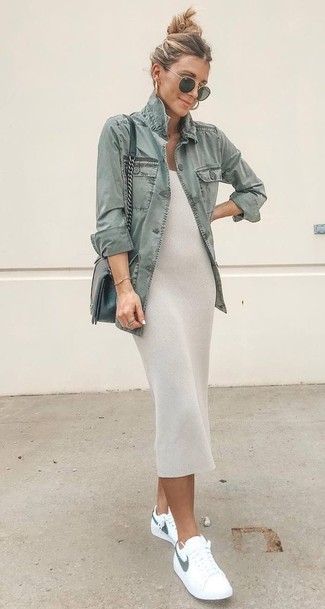 Hellbeige Midikleid kombinieren – 21 Damen Outfits