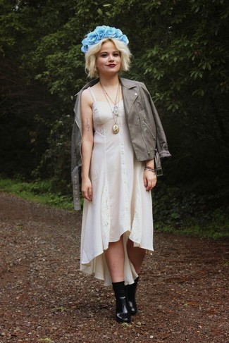 Hellbeige Midikleid kombinieren – 21 Damen Outfits