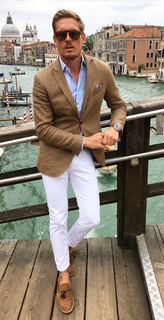 Hellbeige Einstecktuch kombinieren – 372 Sommer Herren Outfits