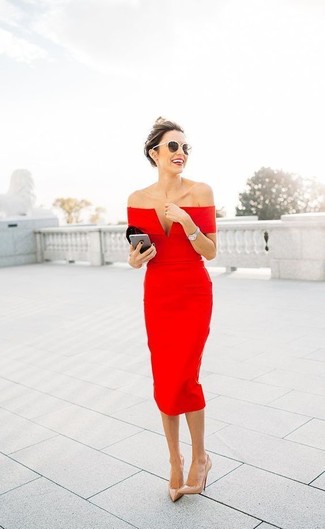 Welche Midikleider mit hellbeige Pumps zu tragen – 19 Damen Outfits