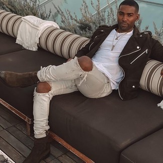 Hellbeige Hose mit Destroyed-Effekten kombinieren – 3 Casual Frühling Herren Outfits