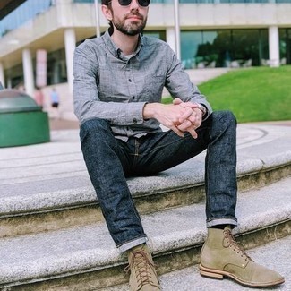 Hellbeige Wildlederfreizeitstiefel kombinieren – 212 Herren Outfits