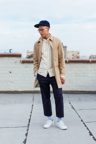Hellbeige vertikal gestreiftes Langarmhemd kombinieren – 55 Herren Outfits
