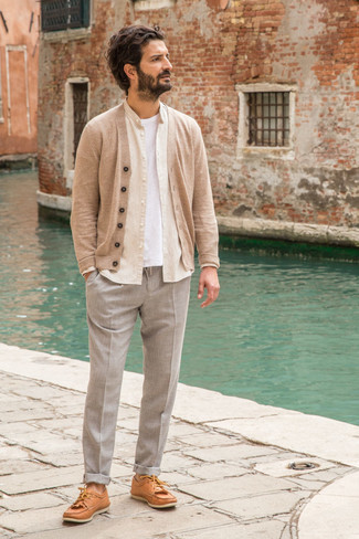 Hellbeige vertikal gestreiftes Langarmhemd kombinieren – 55 Herren Outfits