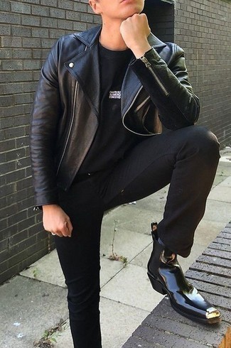schwarze verzierte Chelsea Boots aus Leder von Versace