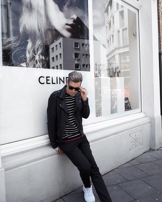 schwarze Leder Bikerjacke von Calvin Klein 205W39nyc