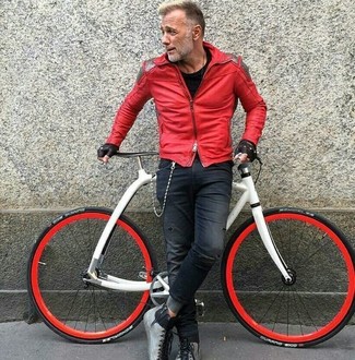rote Leder Bikerjacke von Maison Margiela