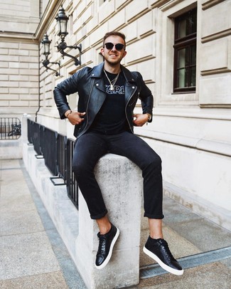 schwarze Leder Bikerjacke von Dolce & Gabbana