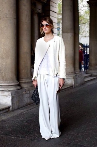 weiße Lederjacke von Dolce & Gabbana