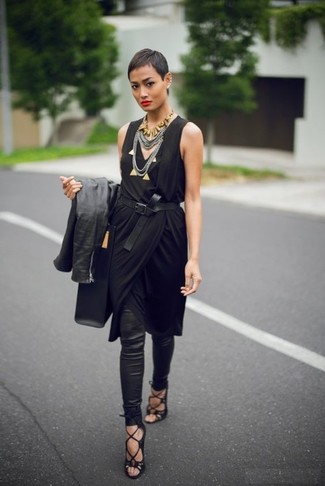 Wie schwarze Leggings mit schwarzen Kleides zu kombinieren – 10