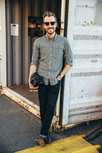 Schwarzes und weißes Langarmhemd mit Vichy-Muster kombinieren – 19 Herren Outfits