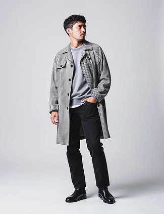 Schwarzen und weißen Mantel mit Vichy-Muster kombinieren – 16 Herren Outfits