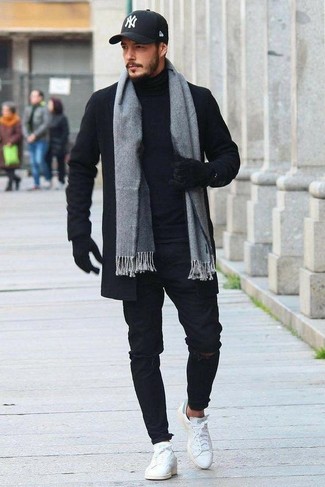 Schwarze und weiße bedruckte Baseballkappe kombinieren – 465 Herren Outfits