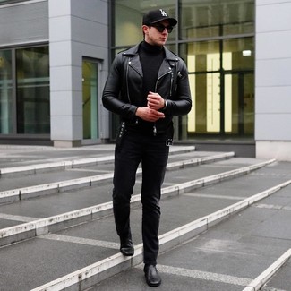 Schwarze und weiße bedruckte Baseballkappe kombinieren – 465 Herren Outfits