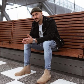 Welche Chelsea Boots mit schwarzer Bikerjacke zu tragen – 297 Herren Outfits