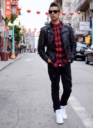 Welche Langarmhemden mit schwarzer Bikerjacke zu tragen – 148 Herren Outfits
