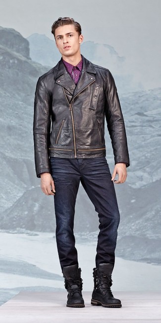 Welche Langarmhemden mit schwarzer Bikerjacke zu tragen – 148 Herren Outfits